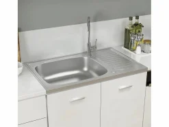 Conjunto de fregadero y escurridor de cocina plata 800x500x155 mm acero inoxidable^ Best