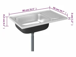 Conjunto de fregadero y escurridor de cocina plata 800x500x155 mm acero inoxidable^ Best