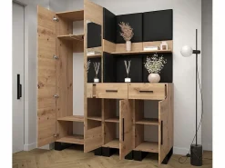 Abiks Möbel Armario De Entrada|Conjunto de guardarropa Artin 15 196/158/46 (Roble/Manila 18)