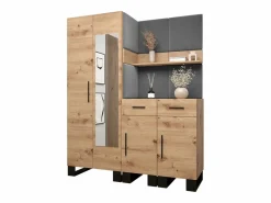 Abiks Möbel Conjunto de guardarropa Artin 15 196/158/46 (Roble/Manila 16) Gris / Color natural claro Clearance