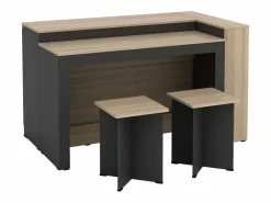 Vente-unique Isla Cocina|Conjunto de isla de cocina + 2 taburetes - Negro y Natural Claro - NUSICE