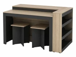 Vente-unique Isla Cocina|Conjunto de isla de cocina + 2 taburetes - Negro y Natural Claro - NUSICE