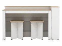 Conjunto de isla de cocina + 2 taburetes - Blanco y natural claro - NUSICE^Vente-unique Outlet