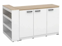 Conjunto de isla de cocina + 2 taburetes - Blanco y natural claro - NUSICE^Vente-unique Outlet