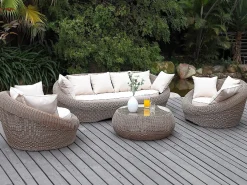 MYLIA Conjunto de jardín completo de resina trenzada natural oscuro - WHITEHEAVEN de Color natural oscuro New