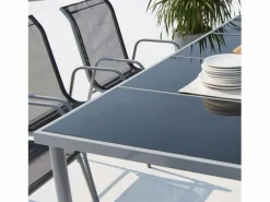 Conjunto de jardín de acero inoxidable y textileno 8 personas LUSIANA^Concept-Usine Online