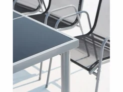 Conjunto de jardín de acero inoxidable y textileno 8 personas LUSIANA^Concept-Usine Online
