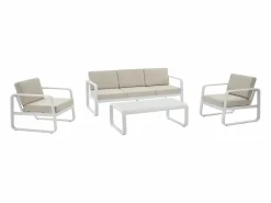 MYLIA Salones De Jardín|Conjunto de jardín de aluminio: 1 sofá de 3 plazas, 2 sillones y 1 mesa de centro - con cojines beige - LOMIA de