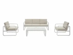 MYLIA Salones De Jardín|Conjunto de jardín de aluminio: 1 sofá de 3 plazas, 2 sillones y 1 mesa de centro - con cojines beige - LOMIA de