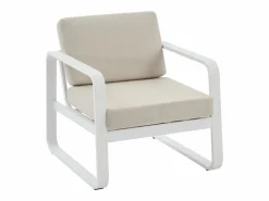 MYLIA Salones De Jardín|Conjunto de jardín de aluminio: 1 sofá de 3 plazas, 2 sillones y 1 mesa de centro - con cojines beige - LOMIA de