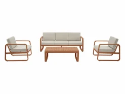 MYLIA Salones De Jardín|Conjunto de jardín de aluminio: 1 sofá de 3 plazas, 2 sillones y 1 mesa baja - Color con cojines beige - LOMIA de