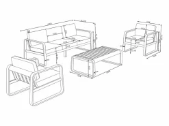MYLIA Salones De Jardín|Conjunto de jardín de aluminio: 1 sofá de 3 plazas, 2 sillones y 1 mesa baja - Color con cojines beige - LOMIA de