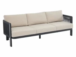 Conjunto de jardín de aluminio y cuerda: un sofá de 3 plazas, 2 sillones y 1 mesa de centro - con cojines beige - HELYSI de^MYLIA New