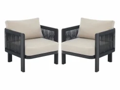 Conjunto de jardín de aluminio y cuerda: un sofá de 3 plazas, 2 sillones y 1 mesa de centro - con cojines beige - HELYSI de^MYLIA New