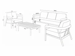MYLIA Conjunto de jardín de aluminio: un sofá de 3 plazas, 2 sillones y una mesa de centro - - ZAYORA de Topo Hot