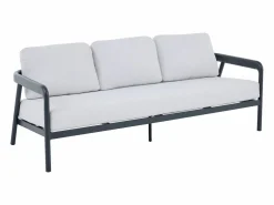 MYLIA Salones De Jardín|Conjunto de jardín de aluminio: sofá de 3 plazas, 2 sillones y mesa de centro - Gris oscuro - ZAYORA de