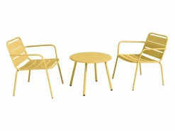 Conjunto de jardín de metal - 2 sillones bajos y una mesa auxiliar - Amarillo - MIRMANDE^MYLIA
