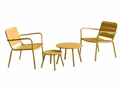 MYLIA Conjunto de jardín de metal - 2 sillones bajos apilables mesas nido - Amarillo de Mostaza