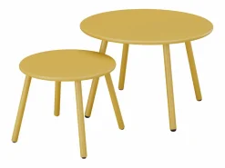 MYLIA Conjunto de jardín de metal - 2 sillones bajos apilables mesas nido - Amarillo de Mostaza