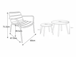 MYLIA Conjunto de jardín de metal - 2 sillones bajos apilables mesas nido - Amarillo de Mostaza
