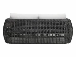 Conjunto de jardín de ratán sintético: un sofá de jardín de 2 plazas, 2 sillones y 1 mesa de centro - Antracita con cojines blancos - VEYRO de^MYLIA Clearance