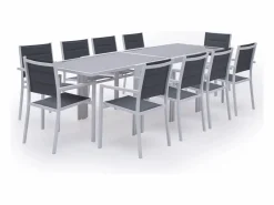 Conjunto de jardín extensible LAMPEDUSA 10 plazas en textileno gris aluminio blanco^Happy Garden Hot