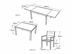 Conjunto de jardín extensible LAMPEDUSA 10 plazas en textileno gris aluminio blanco^Happy Garden Hot