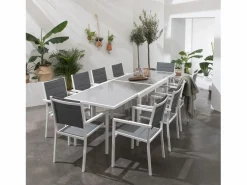 Conjunto de jardín extensible LAMPEDUSA 10 plazas en textileno gris aluminio blanco^Happy Garden Hot