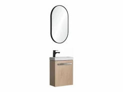 Conjunto de lavabo de pared Nevada con grifería negra y espejo ovalado^ Sale