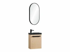 Conjunto de lavabo de pared Nevada con grifería negra y espejo ovalado Color natural oscuro Sale