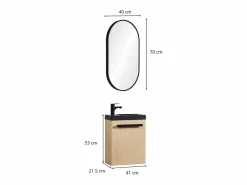 Conjunto de lavabo de pared Nevada con grifería negra y espejo ovalado Color natural oscuro Sale
