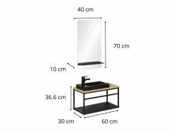 Conjunto de lavabo grande WILO con espejo de 60 cm Negro Sale