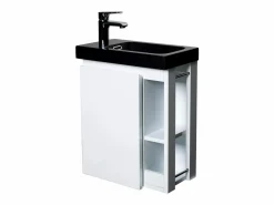Conjunto de lavabo HAMPTON con grifo negro y estante de espejo^ New