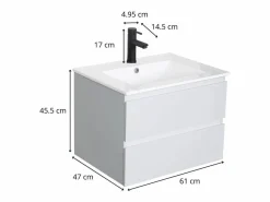 Conjunto De Baño|Conjunto de lavabo individual de 60cm con encimera de cerámica y grifería negra SORRENTO