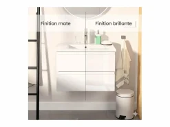Conjunto De Baño|Conjunto de lavabo individual de 60cm con encimera de cerámica y grifería negra SORRENTO