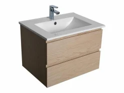 Conjunto de lavabo individual de 60cm con encimera de cerámica y grifo cromado SORRENTO Color natural claro Clearance