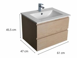 Conjunto de lavabo individual de 60cm con encimera de cerámica y grifo cromado SORRENTO Color natural claro Clearance