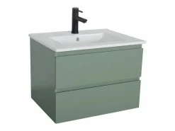 Conjunto de lavabo individual de 60cm con encimera de cerámica y grifería negra SORRENTO^ Clearance