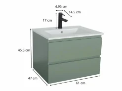 Conjunto de lavabo individual de 60cm con encimera de cerámica y grifería negra SORRENTO^ Clearance