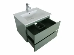 Conjunto de lavabo individual de 60cm con encimera de cerámica y grifería negra SORRENTO^ Clearance