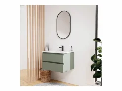 Conjunto de lavabo individual de 60cm con encimera de cerámica y grifería negra SORRENTO^ Clearance
