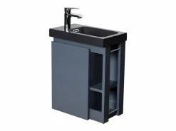 Mueble De Aseo|Conjunto de lavabo negro HAMPTON con almacenaje lateral y grifo