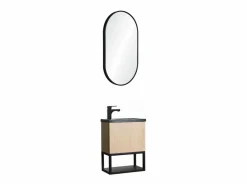 Conjunto de lavabo NOVA de metal y madera con espejo ovalado^