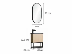 Conjunto de lavabo NOVA de metal y madera con espejo ovalado^