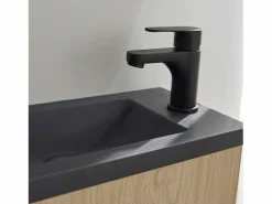 Conjunto de lavabo NOVA de metal y madera con espejo ovalado^