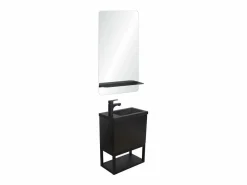 Conjunto de lavabo NOVA de metal y madera con grifería negra y estante de espejo Negro Discount