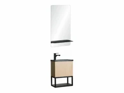 Conjunto de lavabo NOVA de metal y madera con grifería negra y estante de espejo Negro Sale