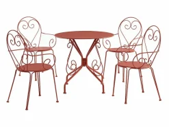 MYLIA Conjunto de Mesa + 4 sillones jardín estilo hierro forjado color - GUERMANTES Terracota Discount