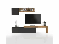 Mueble Tv|Conjunto de mueble de TV Chronos en antracita mate y roble 190/350x40 cm