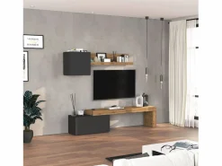 Conjunto de mueble de TV Chronos para salón, color antracita mate y roble, 180/260 x 40 cm Gris antracita Discount